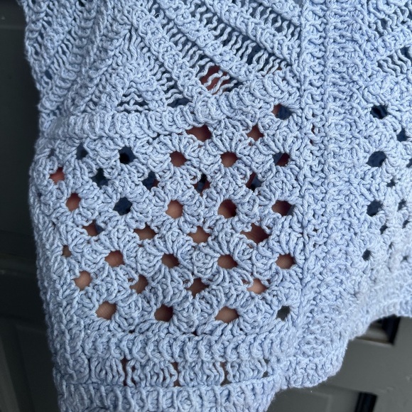 Sans Souci light blue knit sleeveless top size small 100% cotton, bohemian style - Picture 5 of 7